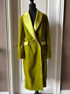 UNTTLD, Velvet Double Breasted Duster Jacket, Chartreuse